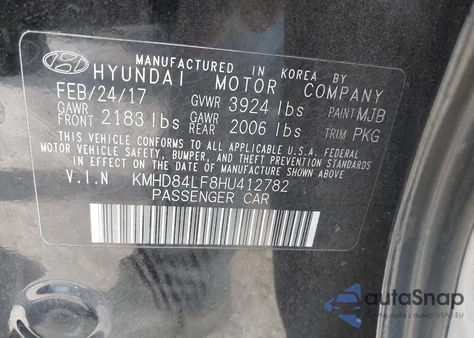 2017 Hyundai Elantra Se из США, поврежденный, VIN KMHD84LF8HU412782